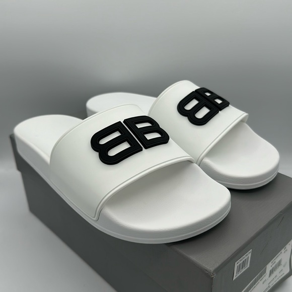 Balenciaga BB Logo Slides Sandals White Men’s Size 42 EU / 9 US NIB - Picture 2 of 8